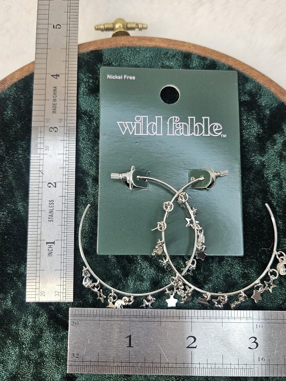 wild fable Silver-tone Star & Moon Dangle Hoop Earrings